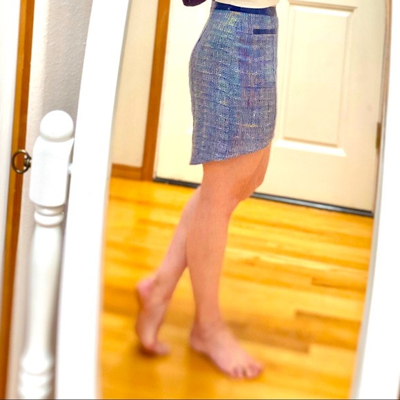 ☔️ ASTR the Label Blue 🌈 Multi Tweed Leather Trim Hi Low Skirt Sz Small - Picture 2 of 16